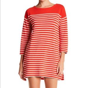 J. Crew Orange Red White Striped Boatneck Tunic